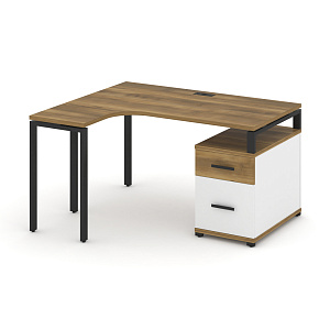 Стол эргономичный с опорной тумбой Концепт CN.SA-302(L) B Сандал Янтарный/Белый Бриллиант/Металл Черный фото